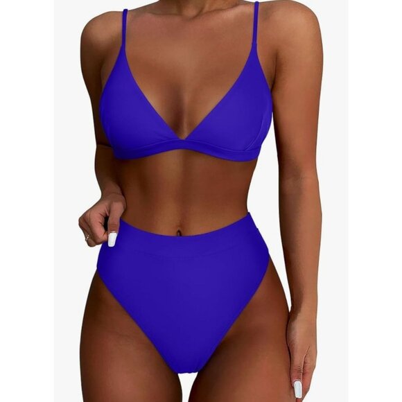 SUUKSESS Womens High Waisted High Cut Blue Bikini Set Size Large Sexy Pool Beach - Picture 1 of 9